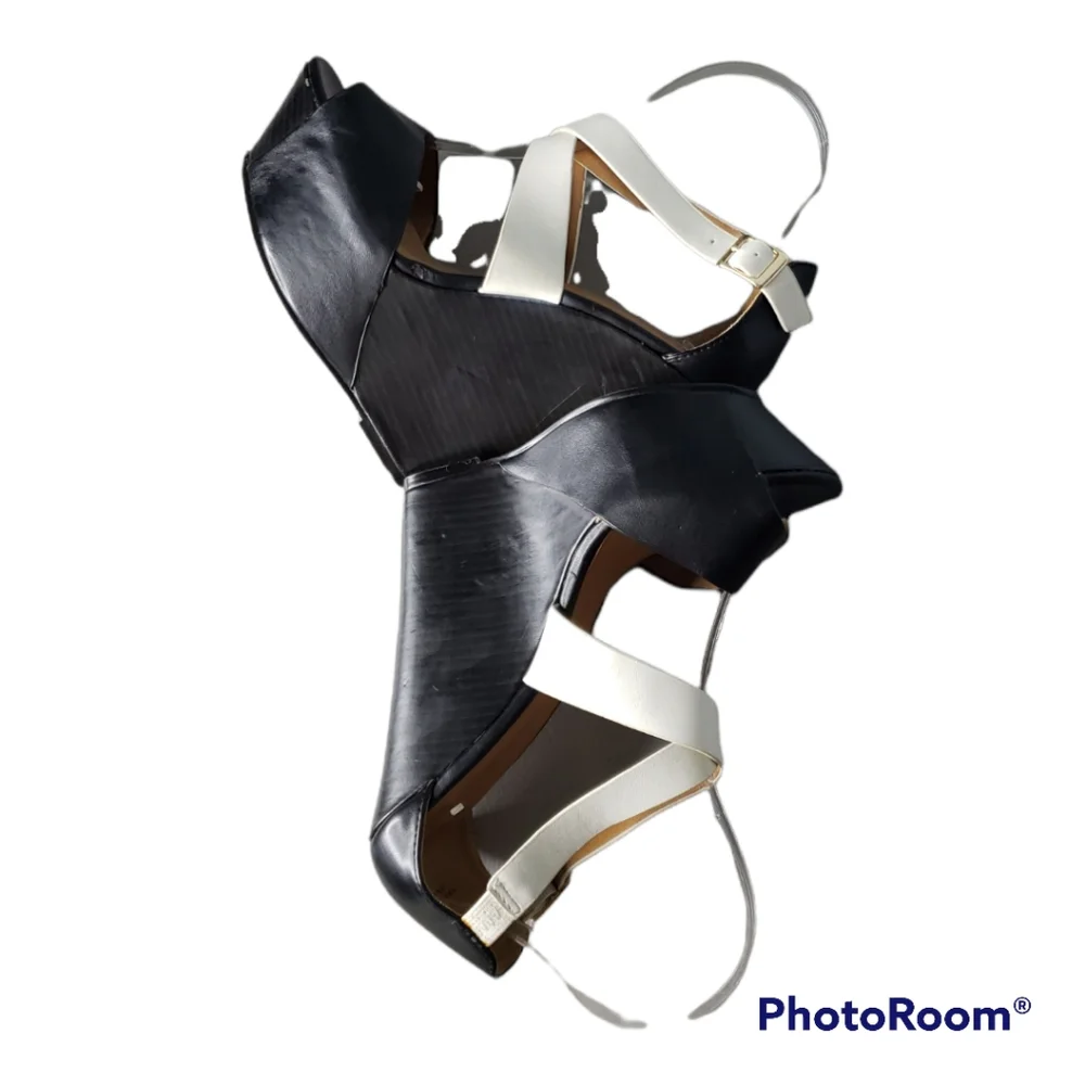 Beau & Ashe Bold High Wedge Leather Colorblock Strappy Minimalist Sandals 8.5